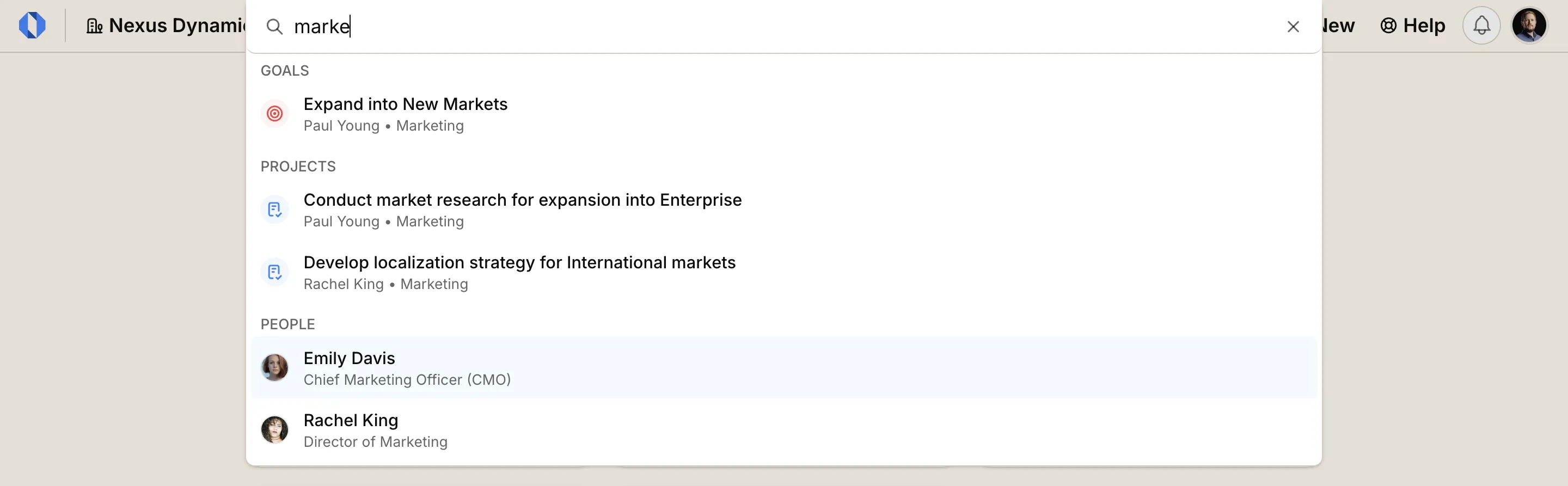 Screenshot: Global search modal