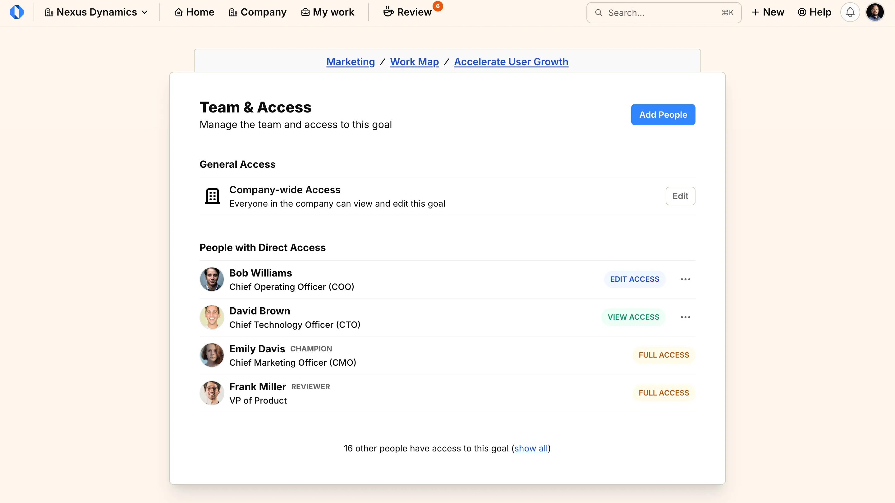 Goal access management